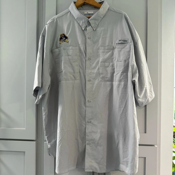 Columbia PFG ECU Pirates OmniShade Light Gray Lightweight Short Sleeve Shirt XXL - Picture 1 of 6